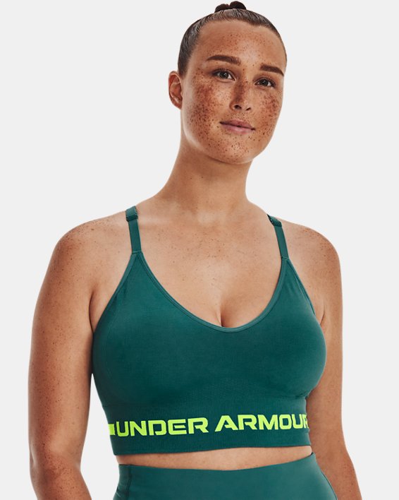 Women's UA Seamless Low Long Sports Bra, Green, pdpMainDesktop image number 3